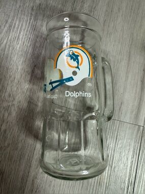 Vintage fisher miami dolphins beer stein glass with handle